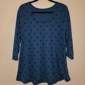Lane Bryant sz 18/20 Blue/Green Top with Black Polka Dots